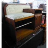 A REPRODUCTION MAHOGANY TELEPHONE SEAT, HAVING SLIDE-OUT SECTION OVER A SINGLE CUPBOARD AND
