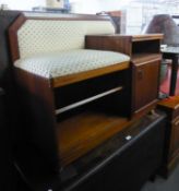 A REPRODUCTION MAHOGANY TELEPHONE SEAT, HAVING SLIDE-OUT SECTION OVER A SINGLE CUPBOARD AND