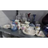 WEDGWOOD PALE BLUE AND WHITE JASPEWARES TO INCLUDE; A CANDLESTICK, A TRINKET BOX AND COVER, AND