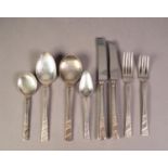 SIXTY PIECE PART TABLE SERVICE OF VINERS ELECTROPLATED CUTLERY, with diagonal floral panels to the