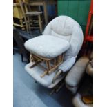 BEECHWOOD COTTAGE STYLE ROCKING ARMCHAIR AND MATCHING FOOTSTOOL (2)