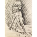 GILLIAN WHITEHEAD (TWENTIETH CENTURY) BLACK PASTEL DRAWING Seated female nude Signed 15 ¾? x