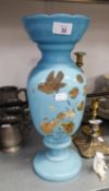 A LARGE VICTORIAN BLUE OPAQUE GLASS VASE, APPROX 15" HIGH