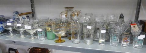 SET OF SIX CUT GLASS SUNDAE DISHES, 4 CUT GLASS SHERRY GLASSES AND OTHER DRINKING GLASSES VARIOUS TO