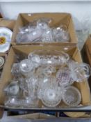 A SET OF SIX CUT GLASS SUNDAE DISHES AND A QUANTITY OF GLASS WARE, MAINLY MOULDED GLASS