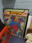 MODERN PRINTS- TWO OF EARLY MARVEL COMIC COVERS, DOCTOR WHO, SUPERMAN and SPIDERMAN, (5)