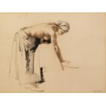 AFTER SIR WILLIAM RUSSELL FLINT PRINT OF A PENCIL DRAWING Semi naked woman bending to wash 7? x