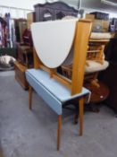 a 1960's/70's DROP-LEAF KITCHEN TABLE, WITH BLUE FORMICA TOP AND A MODERN SAVE-SPACE KITCHEN