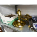 MODERN BRASS BELL 8" DIAMETER, BRASS CHAMBER STICK, BRASS TRIVET AND  OTHER BRASS WARES VARIOUS