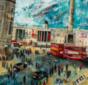 RICHARD BUREL (b.1974)MIXED MEDIA ON CARD?Trafalgar Square? Signed 23? x 23 ½? (58.4cm x 59.7cm) C/