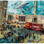 RICHARD BUREL (b.1974)MIXED MEDIA ON CARD?Trafalgar Square? Signed 23? x 23 ½? (58.4cm x 59.7cm) C/