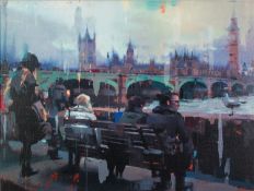 CHRISTIAN HOOK (b.1971)ARTIST SIGNED LIMITED EDITION COLOUR PRINT ?Embankment?, (14/195) with