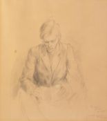 MICHAEL AYRTON (1921-1975) PENCIL DRAWING ON BUFF COLOURED PAPER Seated male figure reading from