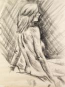 GILLIAN WHITEHEAD (TWENTIETH CENTURY) BLACK PASTEL DRAWING Seated female nude Signed 15 ¾? x