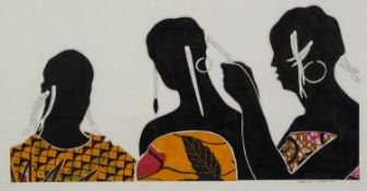 H. WANTUE MAJOR (Modern) THREE PEN AND BLACK INK DRAWINGS OF AFRICAN FIGURES One signed and dated (