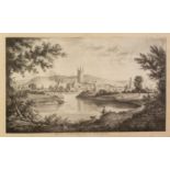 19th CENTURY SOFT-GROUND ETCHING 'Gloucester from the North West'; a late Victorian PENCIL DRAWING