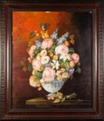 F. HANON (MODERN) OIL PAINTING ON PAPER LAID ON BOARD Still life bowl of summer flowers in