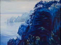 DAVID T.GARDNER (Contemporary) PREDOMINANTLY BLUE OIL PAINTING ON CANVAS?Kitayamazaki, Haar?,
