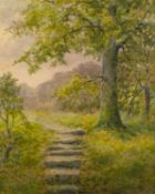 J. BOOTH (EARLY TWENTIETH CENTURY) WATERCOLOUR DRAWING?The Path to the Valley, Nr Bramhall old Hall?