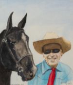 COLIN JELLICOE (1942-2018) ACRYLIC ON PAPER Cowboy in shadow besides a building Signed and dated