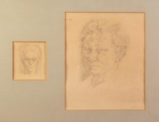 MICHAEL AYRTON (1921-1975) TWO PENCIL DRAWINGS ON BUFF COLOURED PAPER Female head studies The larger