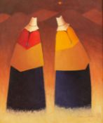 AMARILDO OBESO (MODERN) PAIR OF OIL PAINTINGS Each with two figures ?Vendeddas de Flores??El