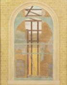 BRIAN LEWIS OIL PAINTING ON BOARD 'Window' Titled on Royal Academy 1985 Summer Exhibition label