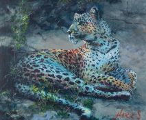 ?ROLF HARRIS (b.1930) ARTIST SIGNED LIMITED EDITION COLOUR PRINT ON CANVAS?Leopard Reclining at