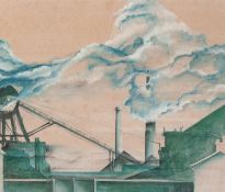 PETER MALLENDER (TWENTIETH CENTURY) WATERCOLOUR DRAWING ?Industrial Landscape in Blue?, 1971