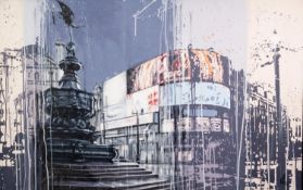 KRIS HARDY (b.1978) MIXED MEDIA ON CANVAS?Piccadilly Circus? Signed, titled to gallery label verso