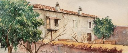 LOUIS VITTACCOUR? (MODEN ITALIAN SCHOOL) WATERCOLOUR DRAWINGWhite washed farmhouse Signed and