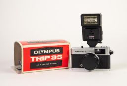 OLYMPUS TRIP 35 ROLL-FILM CAMERA with Ozuiko F2.8 f=40mm lens, in soft pouch with booklet, etc.