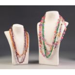 * SEVEN NATURAL HARDSTONE BEAD AND CHIP STONE NECKLACES  (7)