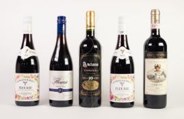 FIVE MIXED 75cl BOTTLES OF RED WINE: GEORGES DUBOEUF, FLEURIE, 2013 (x2) ALDI, FLEURIE, 2014