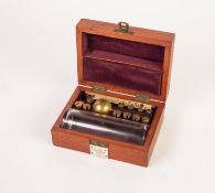 EARLY 20th CENTURY MAHOGANY CASED SIKES HYDROMETER, plush lined interior with full set of weights,