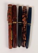 WATERMANS IDEAL FOUNTAIN PEN, lever fill, the top with 9ct gold band, orange and gold drapes