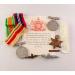 THREE WORLD WAR TWO SERVICE MEDALS WITH RIBBONS, viz 1939 - 45 War Medal, Defence Medal and the