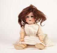 ARMAND MARSEILLE 210 BISQUE HEADED GIRL DOLL with pale blue sleeping eyes, open mouth with four