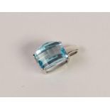 ART DECO STYLE HALLMARKED 9ct WHITE GOLD PENDANT set with a rounded oblong BLUE TOPAZ, 3/4in (2cm)