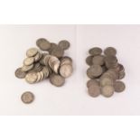 Thirty six 1947 silver shillings and a quantity of later nickel shilling coins