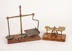 LATE 19th CENTURY GENERAL POST OFFICE (GPO) TRADITINAL BEAM-TYPE POSTAL SCALES, on mahogany base cut