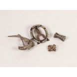 * GOOD 935 MARK SILVER AND PASTE SET BROOCH in the form of a longboat with furled sail,