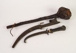 * PROBABLY BLACKTHORN NATURAL FORM SHILLELAGH together with PRE-WAR MIDDLE EASTERN CURVED DAGGER,