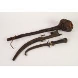 * PROBABLY BLACKTHORN NATURAL FORM SHILLELAGH together with PRE-WAR MIDDLE EASTERN CURVED DAGGER,