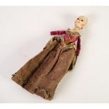 LATE 18th/EARLY 19th CENTURY WOOD PEG DOLL, the head formed of painted gesso and depicted with
