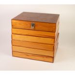 SIX SOFTWOOD TRAYS SUB-DIVIDED FOR GEOLOGICAL SPECIMENS (some trays empty) and a LIDDED EXAMPLE,