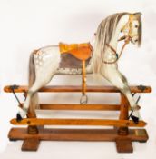 PROFESSIONALLY RESTORED F.H. AYRES VINTAGE PLATFORM ROCKING HORSE, dapple grey with new saddle and