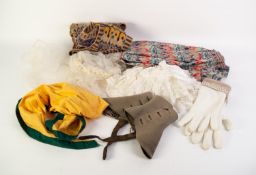 SUNDRY COSTUME (some tagged as new), including lady's wedding bonnet with veil; gloves; spats (x 2),