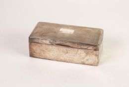 * GEORGE V SILVER TABLE CIGARETTE BOX with engine turned decoration to the slightly domed hinged
