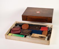 HARMSWORTHS HOME DOCTOR EMERGENCY CASE, stained wood box with sectioned interior containing some